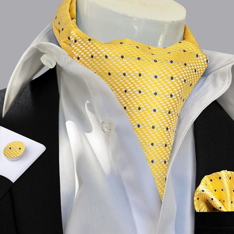 DiBanGu 3PCS Ascot Ties for Men Wedding Jacquard Woven Silk Ascot Cravat for Men Cravat Tie and Pocket Square Set - Image 3